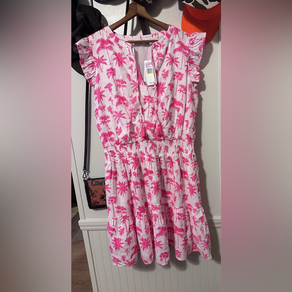 Pink Palm Tree Print Dress